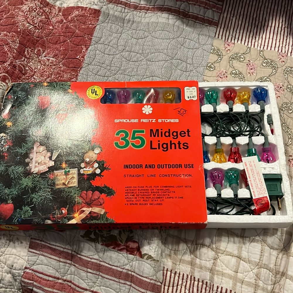 Vintage new Midget star reflectors Christmas string lights 35 lights